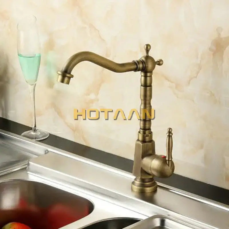 Decorbites antique brass kitchen faucet with ornate vintage design and cross-handle swivel basin sink mixer tap yt-6025