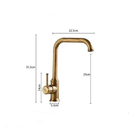 Decorbites antique brass kitchen faucet single-handle swivel brass kitchen faucet with curved spout and cylindrical base