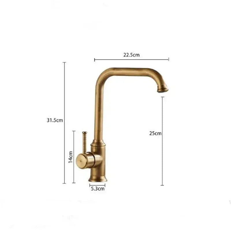 Decorbites antique brass kitchen faucet single-handle swivel brass kitchen faucet with curved spout and cylindrical base