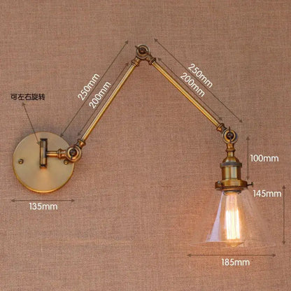 DecorBites™ antique brass swing arm wall lamp with clear glass shade and exposed filament bulb for industrial loft decor