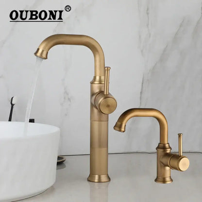 Decorbites antique brass oil rubbed bathroom faucet set with tall single-handle mixer and undermount spout