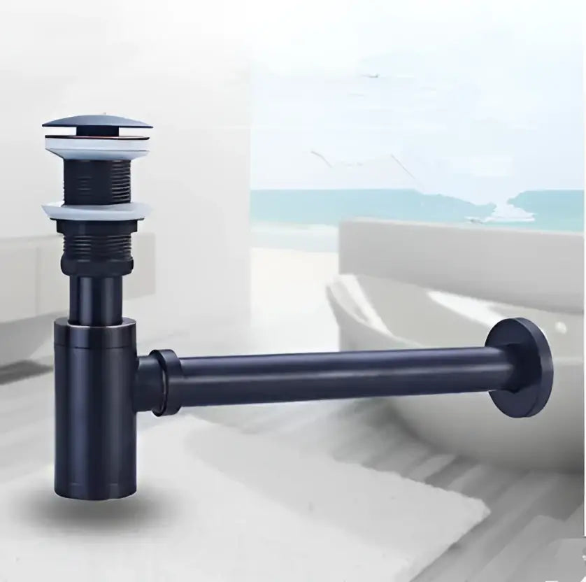 Black matte finish bathroom sink drain with chrome accents from decorbites™ antique brass drain kit for modern bathrooms