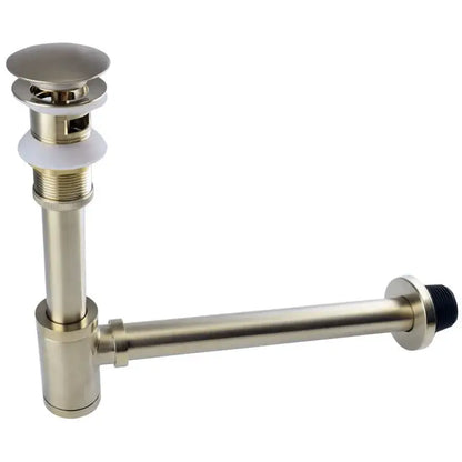 Decorbites™ antique brass drain kit featuring a brushed nickel sink drain with white rubber flange for bathroom sink