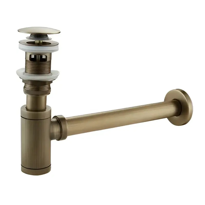 DecorBites antique brass bathroom sink drain kit with cylindrical overflow pipe and polished chrome pop-up stopper