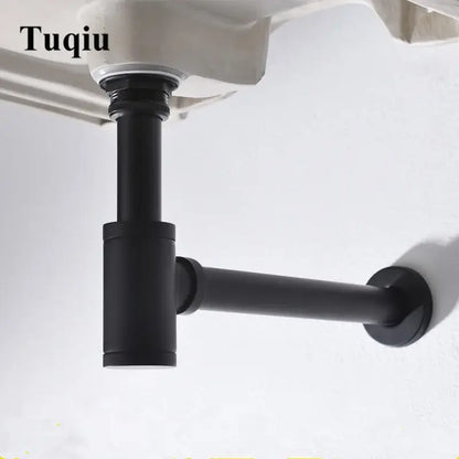 Decorbites™ antique brass bathroom sink drain kit with black matte finish t-shaped p-trap pipe and wall bracket