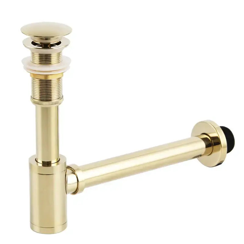 DecorBites™ antique brass bathroom sink drain kit with brass-colored P-trap pipe and polished threaded connections