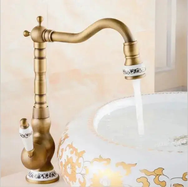 Decorbites antique brass porcelain basin mixer with single handle and porcelain accents for bathroom or kitchen use