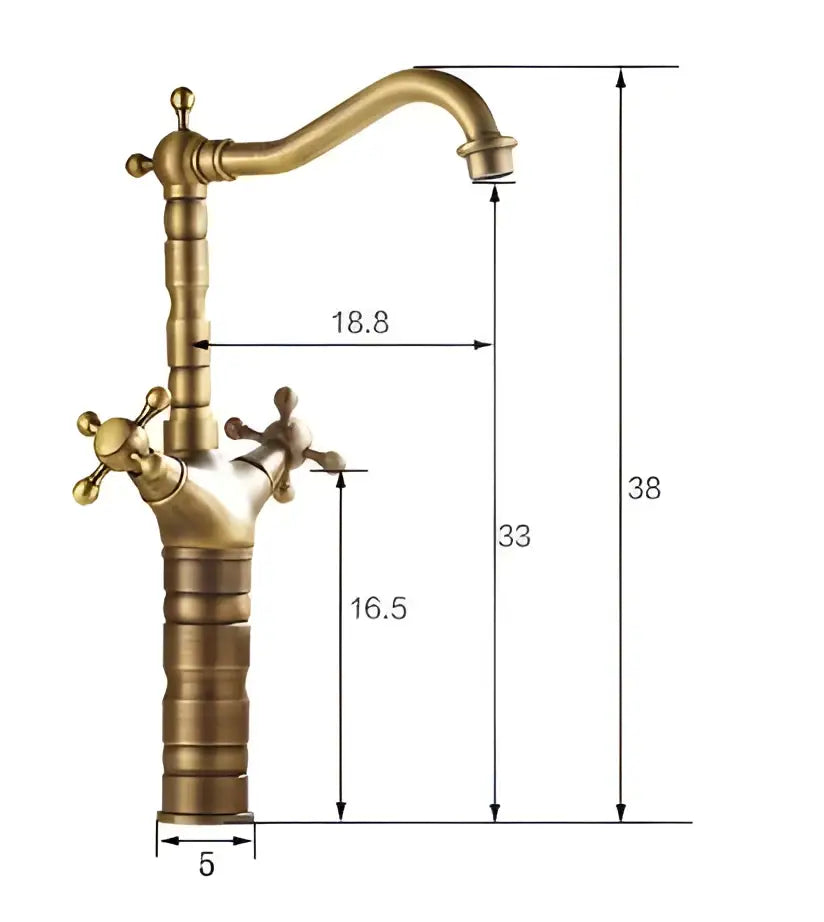 Decorbites antique brass porcelain basin mixer with curved spout and cross-handle 360 degree swivel kitchen faucet