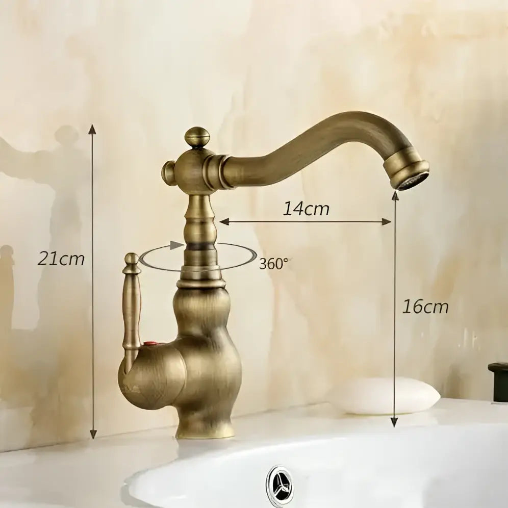 Antique brass porcelain basin mixer kitchen faucet with single handle curved spout and 360 degree swivel base by decorbites
