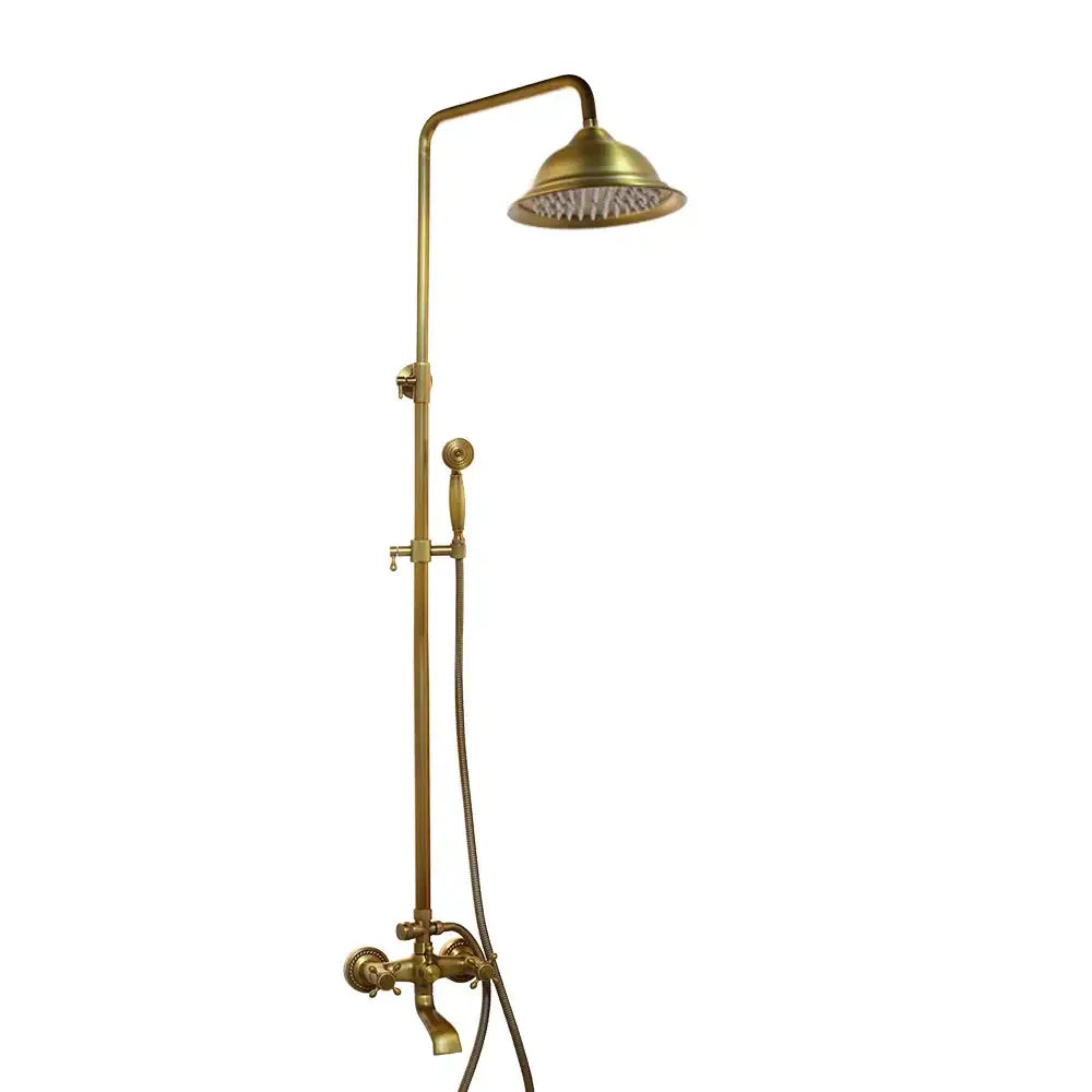 Decorbites antique brass shower faucet set with classic dome rainfall shower and handheld spray nozzle