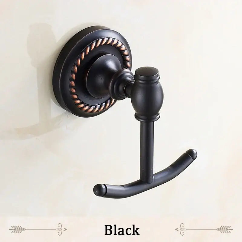 Decorbites antique brass robe hook with black wrought iron and decorative rope border for bathroom accessories