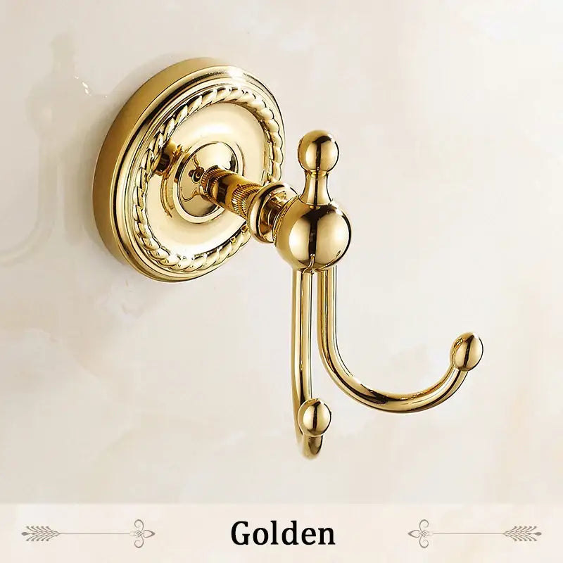 Decorbites antique brass robe hook with golden double hook and ornate rope detailing for bathroom use