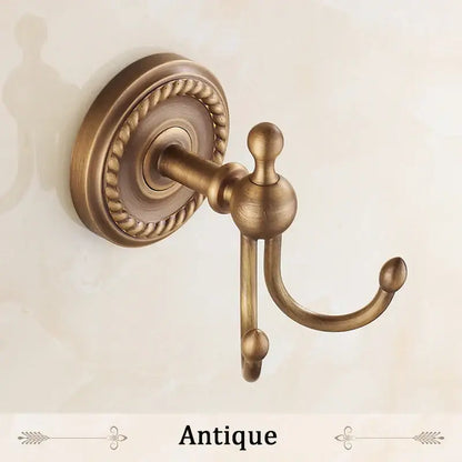 DecorBites antique brass robe hook with ornate rope pattern and polished double hooks for bathroom use