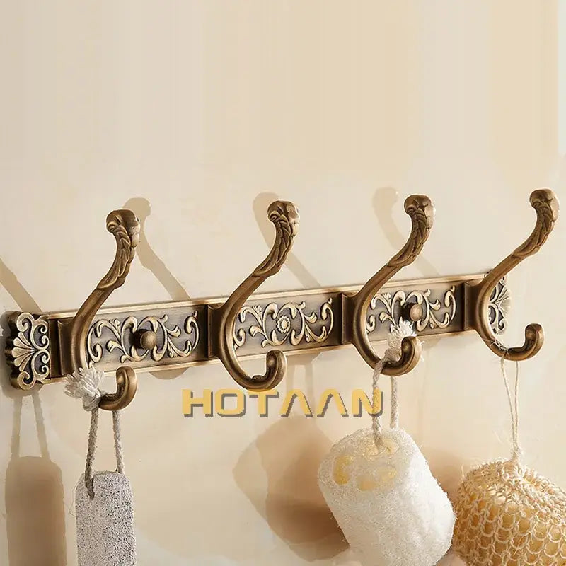 Decorbites antique brass robe hook with ornate floral and scrollwork detailing wall mounted towel holder