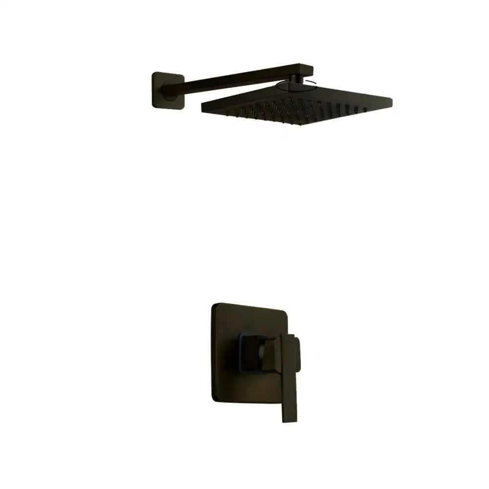 Black matte-finished square showerhead with matching wall-mounted control valve in DecorBites™ shower faucet set