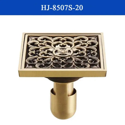 DecorBites antique brass shower drain cover with brass finish and ornate scrollwork floral design for bathroom use