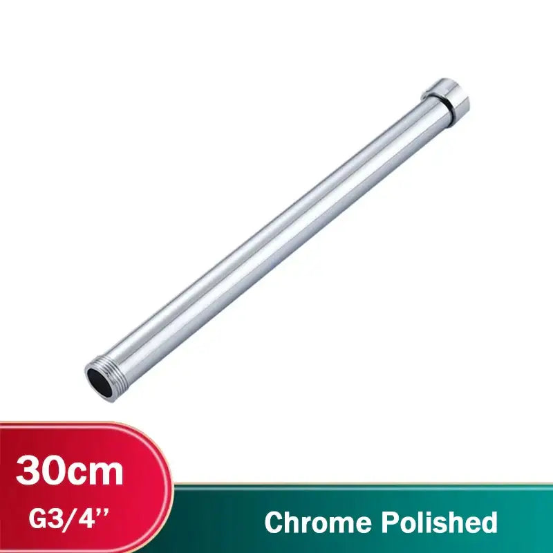 Chrome polished metal extension tube 30cm long with threaded ends and smooth body for shower faucet use