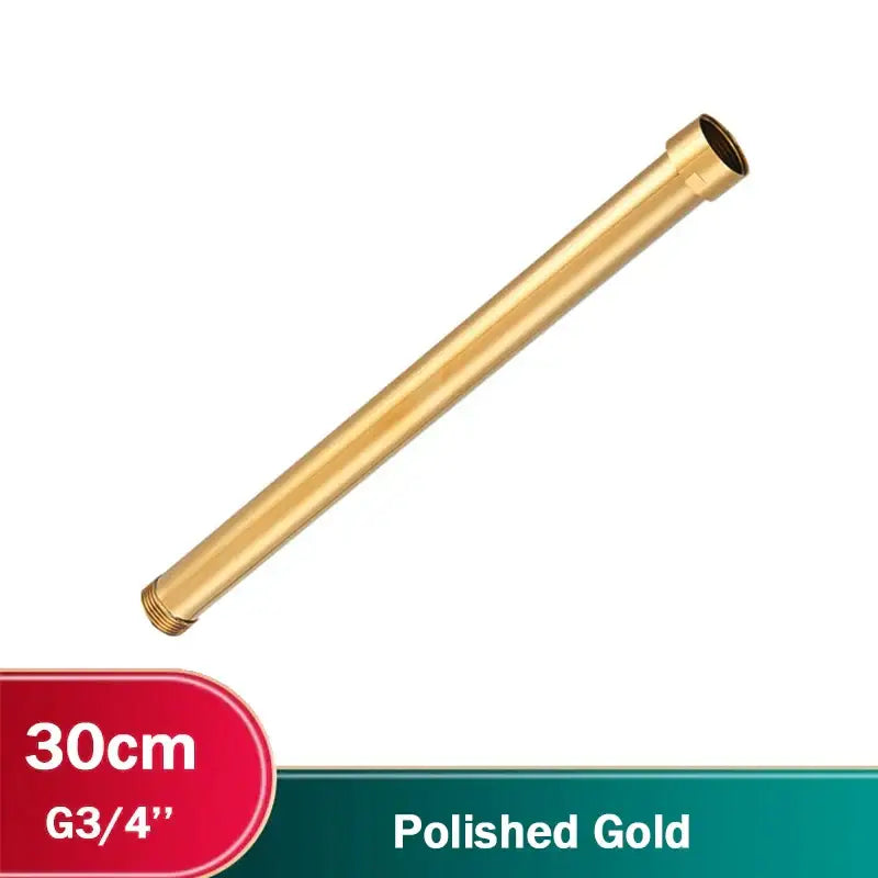 Polished antique brass shower faucet extension tube 30cm long with threaded ends for durable brass pipe connection