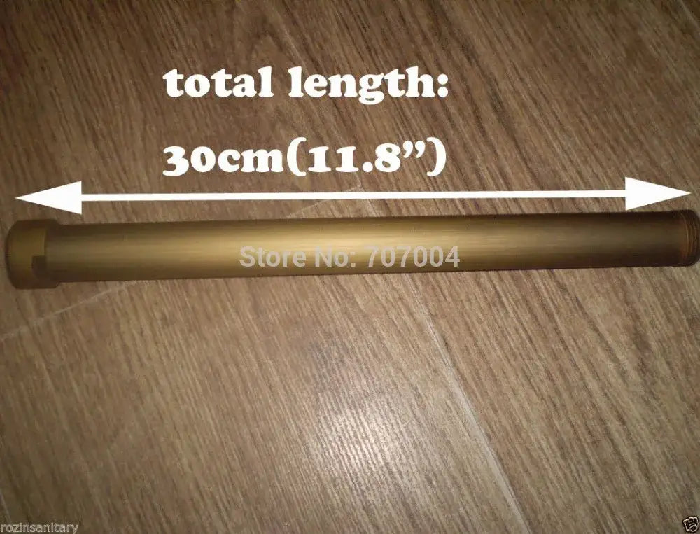 Decorbites™ antique brass pipe extension tube 30cm with smooth metallic finish and threaded ends for shower faucets