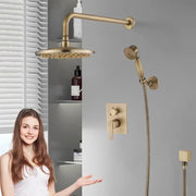 Decorbites™ antique brass shower faucet set with 10 inch round rainhead and handheld spray nozzle bathroom wall kit