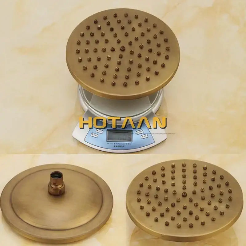 Brass-colored round showerhead with grid nozzles from decorbites antique brass shower faucet set with rainfall mixer valve