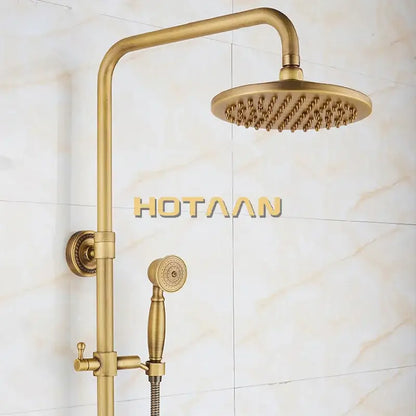 Decorbites antique brass shower faucet set with rainfall mixer valve 8 inch head handheld sprayer and rail system