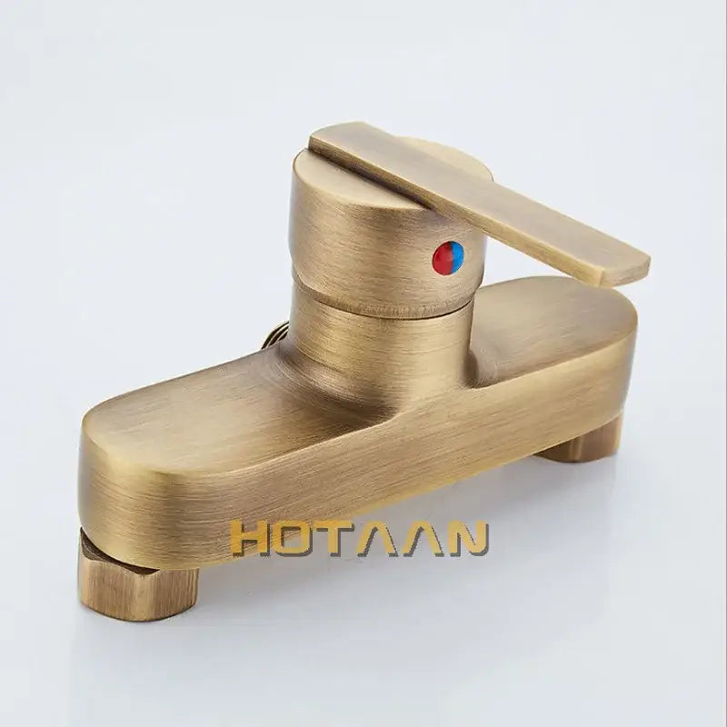 Antique brass shower faucet set with single-handle brushed metal finish and red-blue indicator on handle by DecorBites™