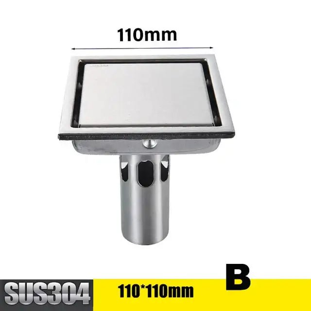 Silver rectangular floor drain with 110mm sus304 stainless steel construction for antique brass shower applications