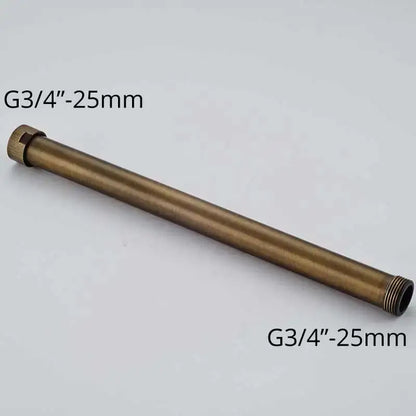 Bronze-colored metal pipe with threaded ends and hexagonal nut for decorbites™ antique brass shower set diverter