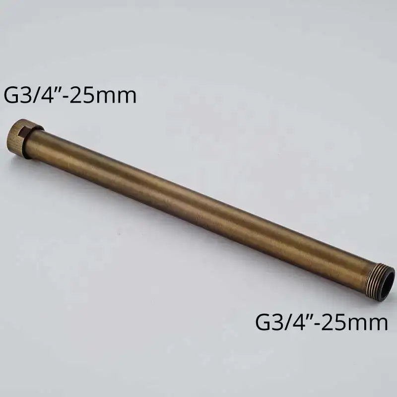 Bronze-colored metal pipe with threaded ends and hexagonal nut for decorbites™ antique brass shower set diverter