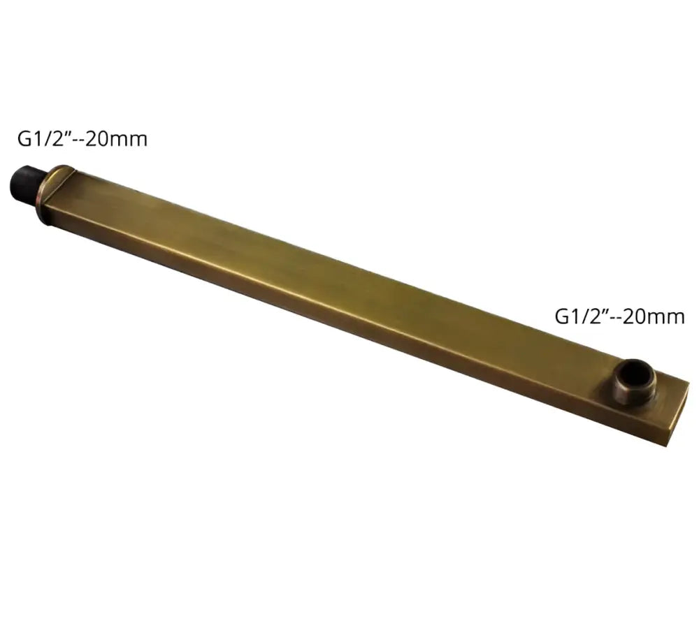 Brass-colored rectangular pipe with threaded g1/2’’–20mm ends for decorbites™ antique brass shower set with 3-way diverter