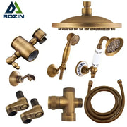 Decorbites antique brass shower set with 3-way diverter rainhead handheld sprayer and matching fixtures in brass finish