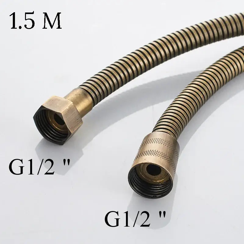DecorBites™ antique brass shower set 1.5m brass flexible hose with g1/2 threaded connectors and perforated nozzle end