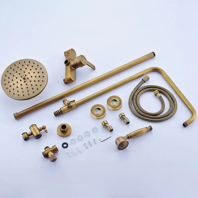 Decorbites antique brass shower set with rainhead handheld sprayer and flexible hose in brass finish