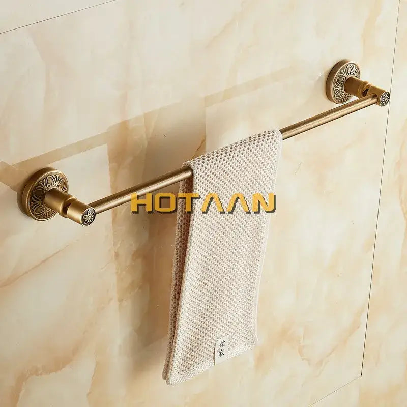 Decorbites antique brass single towel bar with ornate decorative end caps wall mounted bathroom holder