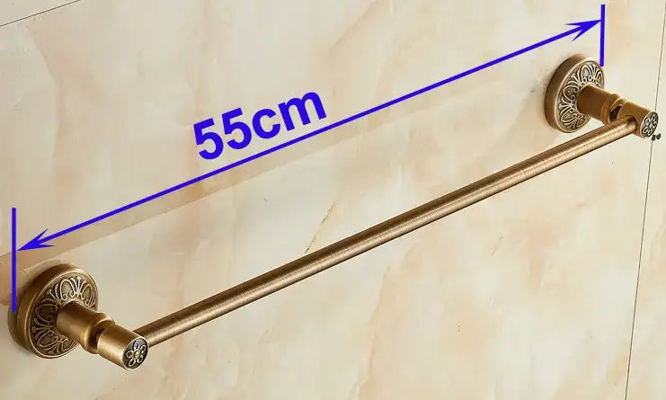 Decorbites™ antique brass single towel bar with ornate floral ends 55cm length wall mounted bathroom holder
