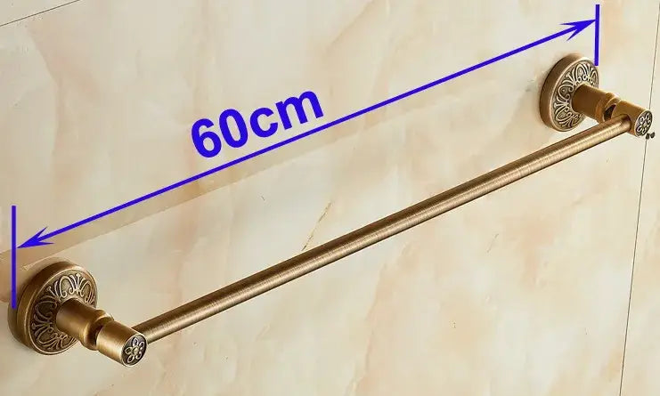 Decorbites™ antique brass single towel bar with ornate floral-patterned ends 60cm wall mounted towel rack