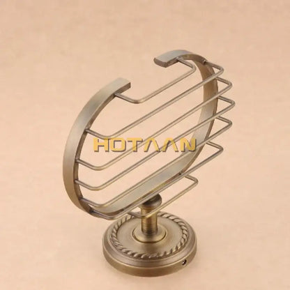 DecorBites™ antique brass soap holder metal curtain ring holder with circular wire mesh and rope-edged base