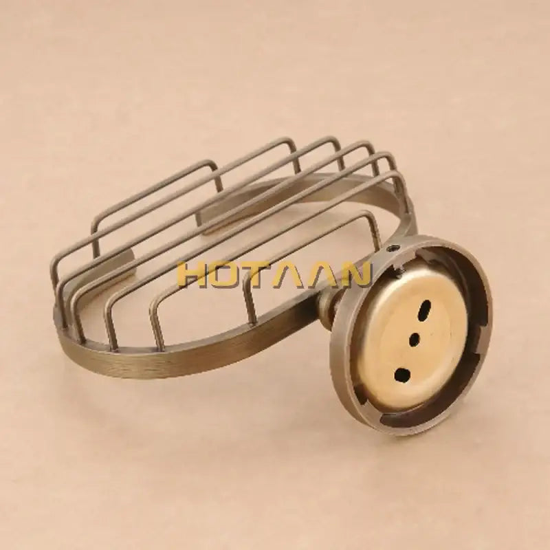 Antiquebrites™ antique brass soap holder with curved wire rack on circular base brass soap holder for bathroom use