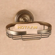 DecorBites antique brass soap holder wall-mounted with woven wire basket design for bathroom accessories