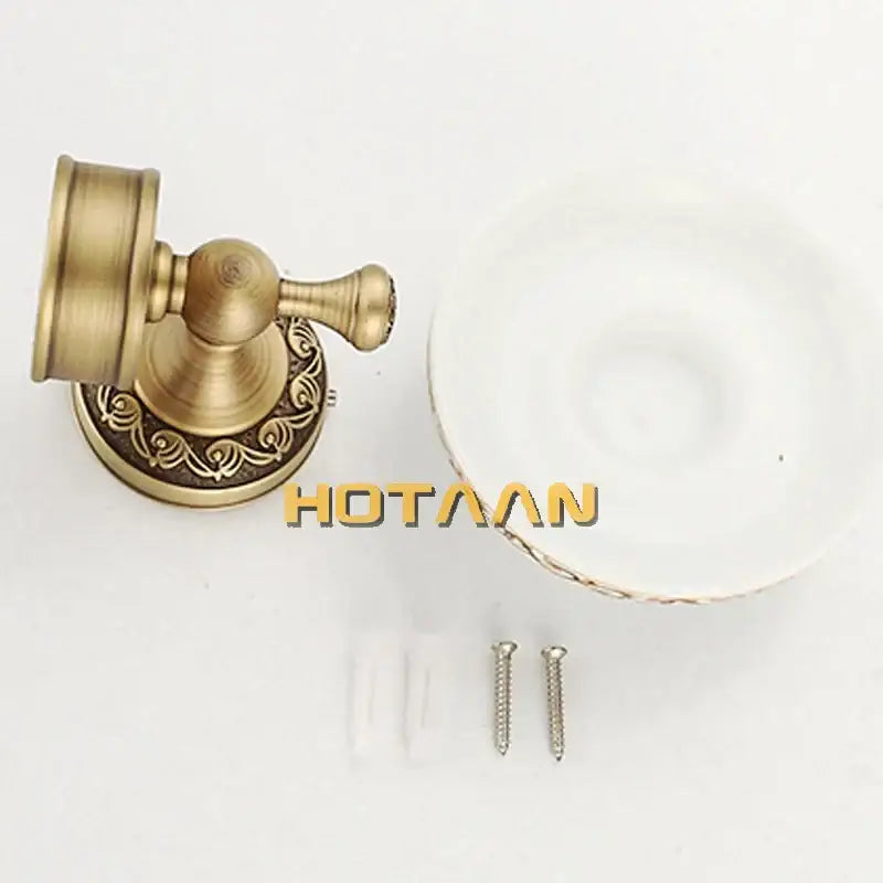 Decorbites antique brass soap holder with ornate scrollwork base and matching brass soap holder basket in pure copper