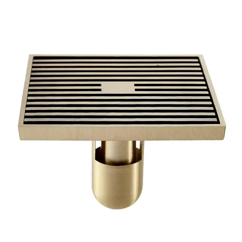 DecorBites antique brass square bath drain strainer with brass rectangular grate and cylindrical mounting base