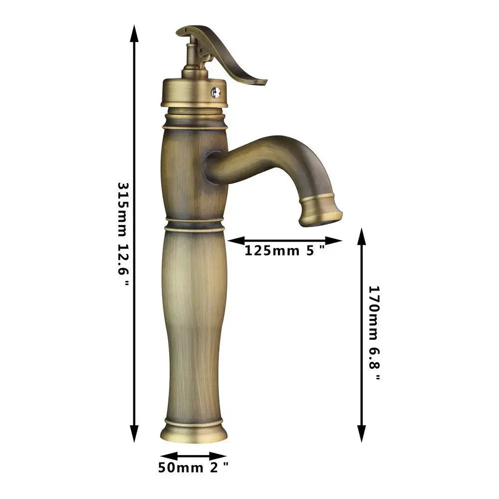 Decorbites antique brass swivel bathroom faucet mixer tap with single handle curved spout and ridged body