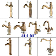 Antique brass swivel bathroom faucet mixer tap with single handle featuring crystal handles and decorative bases