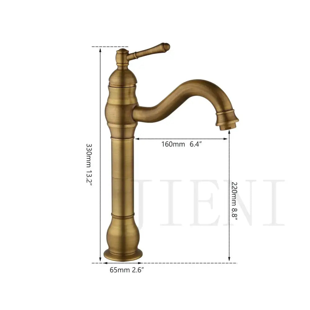 Decorbites antique brass swivel bathroom faucet mixer tap with single handle and ornate curved spout design