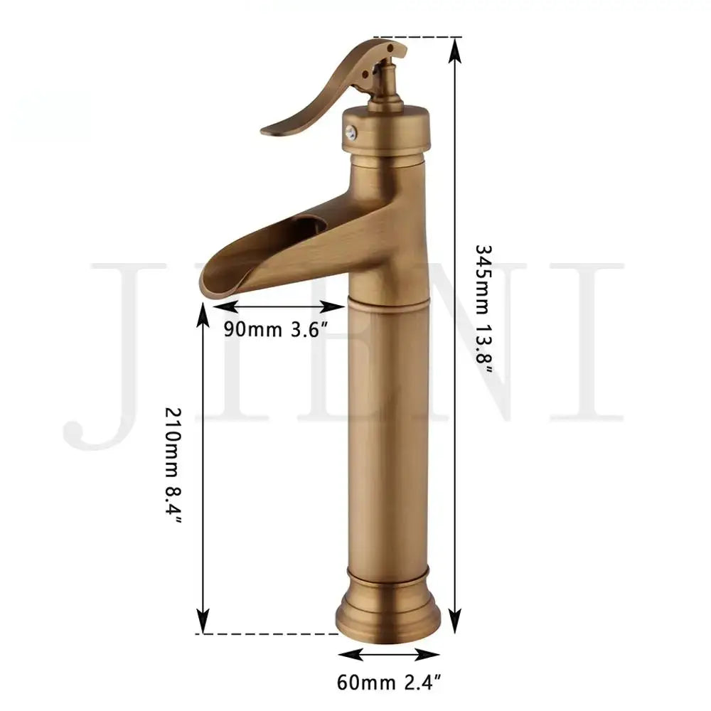 Decorbites™ antique brass swivel bathroom faucet mixer tap with single handle and sleek cylindrical waterfall spout