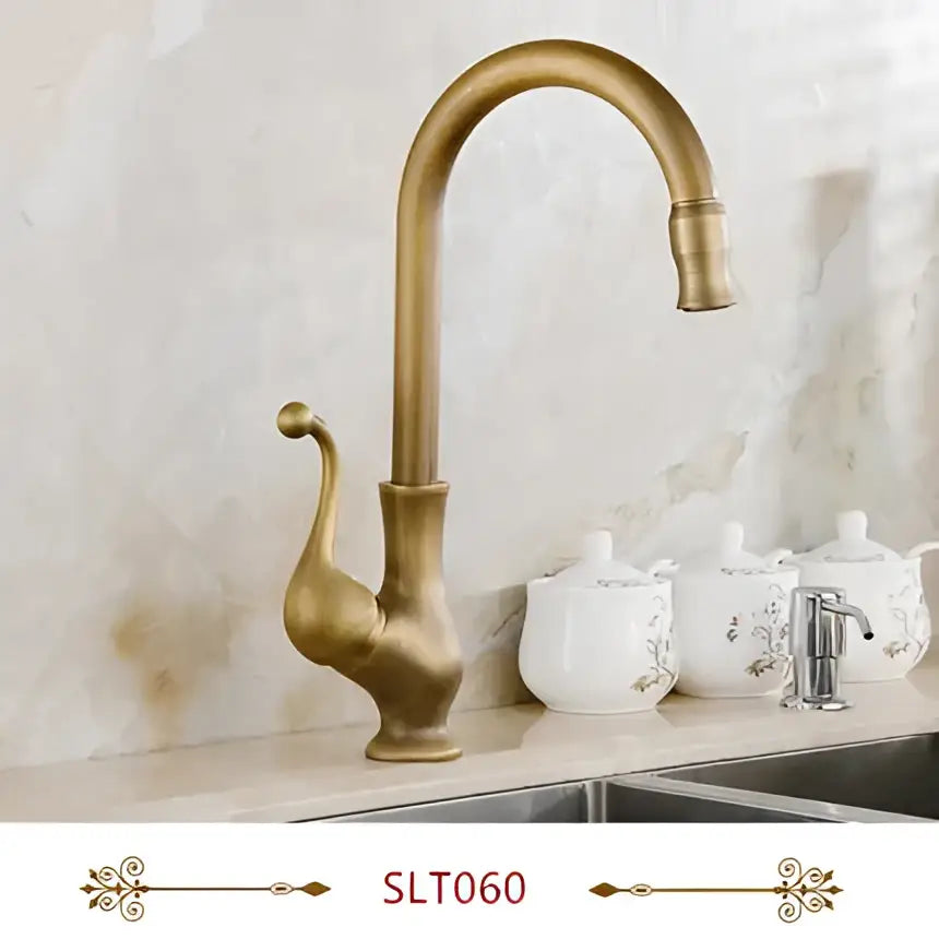Decorbites antique brass swivel kitchen faucet with brass swivel spout and ornate handle for vessel sink mixer tap
