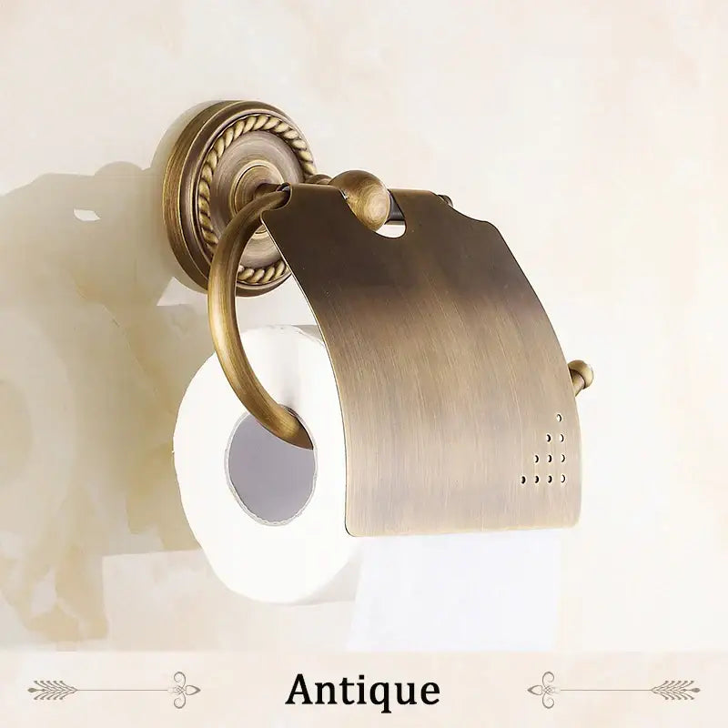Decorbites antique brass toilet paper holder with ornate rope detailing and brushed finish for wall mount use