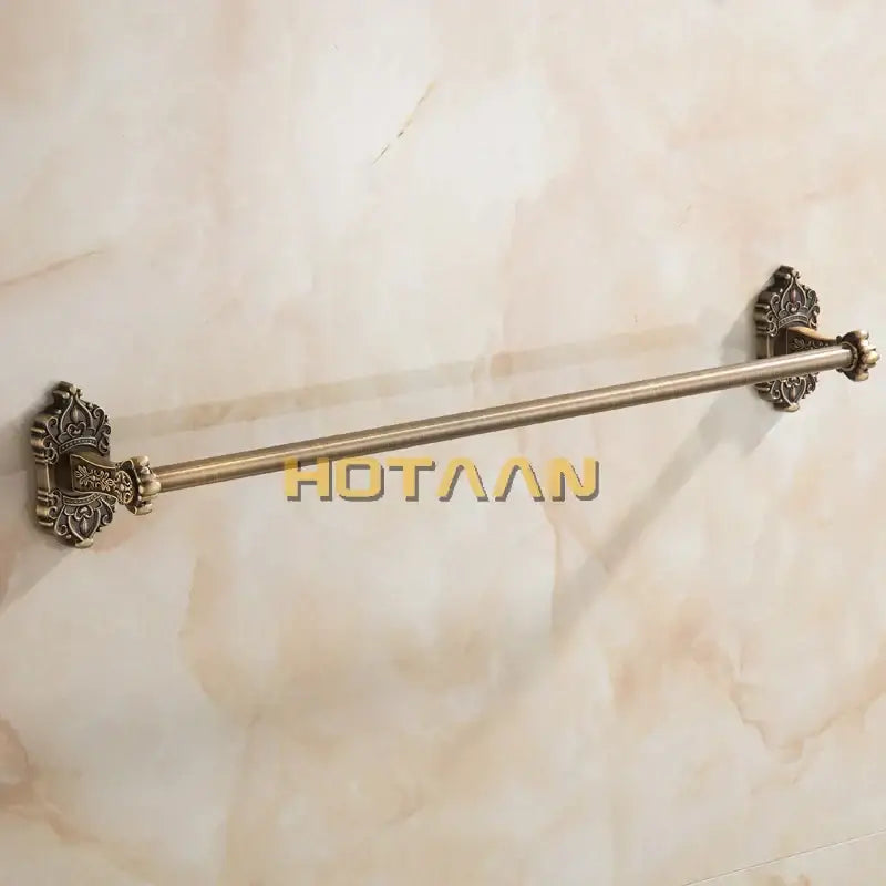 DecorBites™ antique brass towel bar with ornate decorative end caps wall mounted bathroom brass towel bar