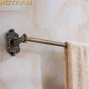 DecorBites™ antique brass towel bar with ornate scrollwork wall-mounted bracket for bathroom accessories